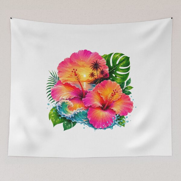 Item preview, Pink Hibiscus Tropical Ocean Sunset designed and sold by JasKei-Designs.