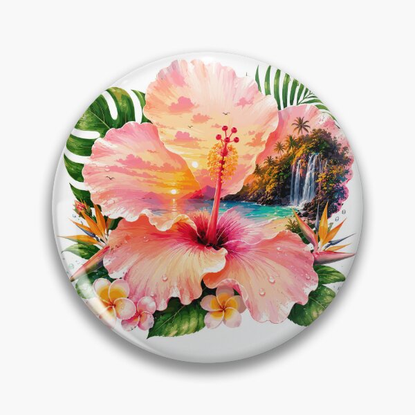 Item preview, Peach Hibiscus Tropical Waterfall Sunset designed and sold by JasKei-Designs.