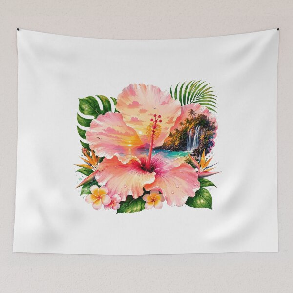 Item preview, Peach Hibiscus Tropical Waterfall Sunset designed and sold by JasKei-Designs.