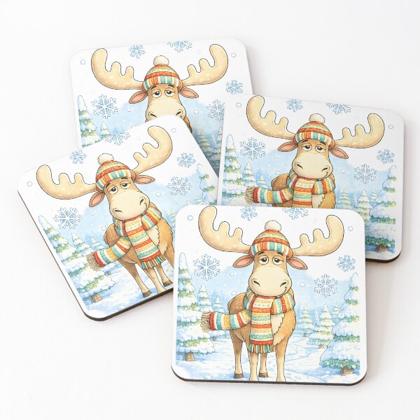Item preview, Winter Moose in Scarf | Whimsical Snowy Forest Art designed and sold by Clothes With Smiling Animals Walt Gral.