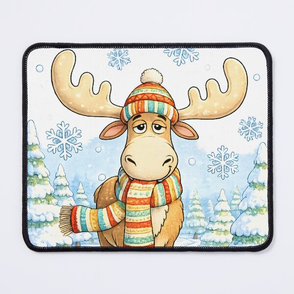 Item preview, Winter Moose in Scarf | Whimsical Snowy Forest Art designed and sold by Clothes With Smiling Animals Walt Gral.