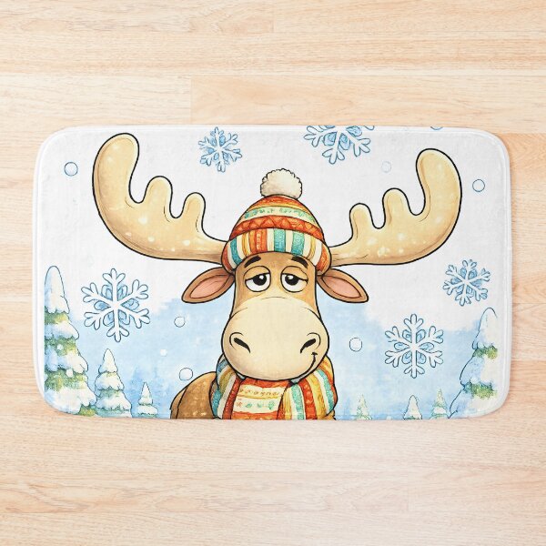 Item preview, Winter Moose in Scarf | Whimsical Snowy Forest Art designed and sold by Clothes With Smiling Animals Walt Gral.