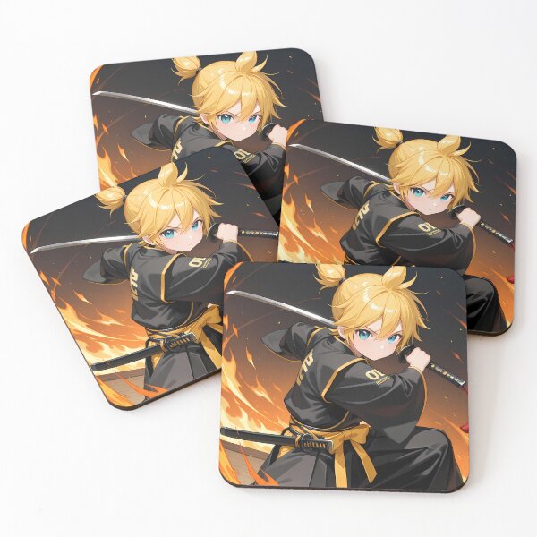 Item preview, Kagamine Len Vocaloid Flame Circle Black Kimono Focused Pose designed and sold by justnickthings.