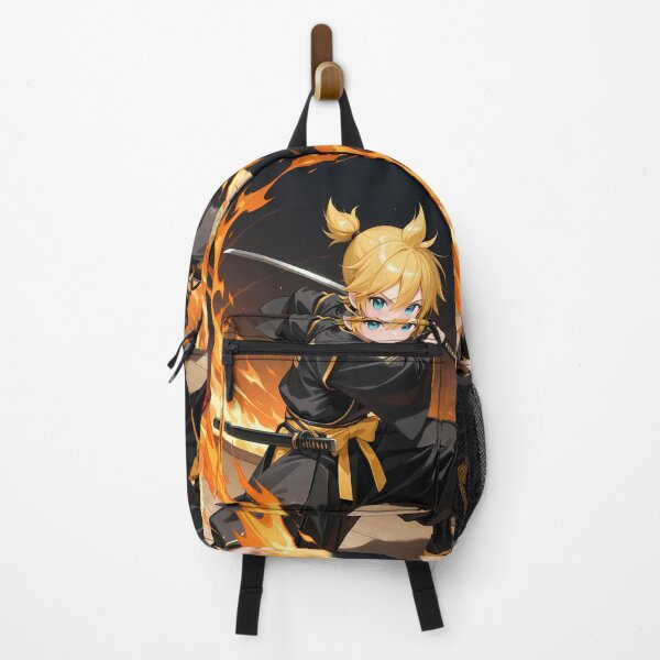 Item preview, Kagamine Len Vocaloid Flame Circle Black Kimono Focused Pose designed and sold by justnickthings.