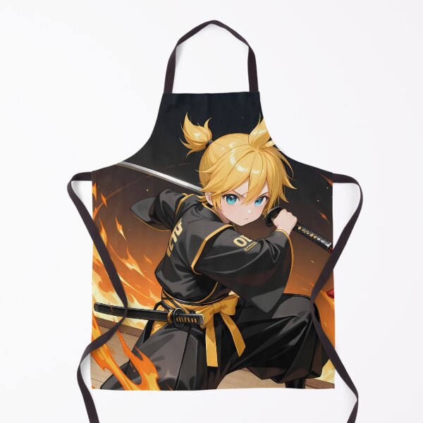 Item preview, Kagamine Len Vocaloid Flame Circle Black Kimono Focused Pose designed and sold by justnickthings.
