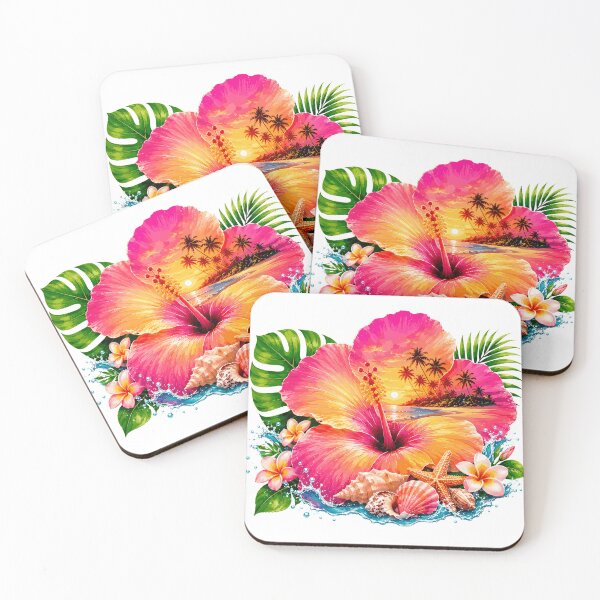 Item preview, Tropical Hibiscus Seashell Beach Sunset designed and sold by JasKei-Designs.
