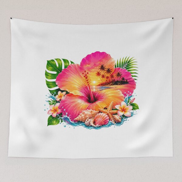 Item preview, Tropical Hibiscus Seashell Beach Sunset designed and sold by JasKei-Designs.