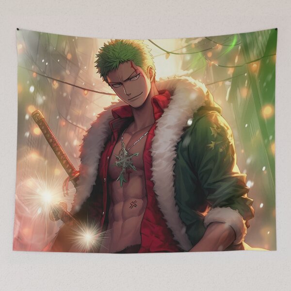 Item preview, Roronoa Zoro One Piece Christmas Green Coat Anime Glow designed and sold by justnickthings.