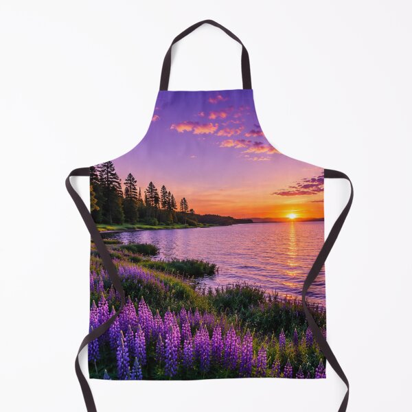 Item preview, Purple Wildflowers by a Serene Lake at Sunset – Vibrant Nature Landscape Photography designed and sold by Wild Bloom Paws.
