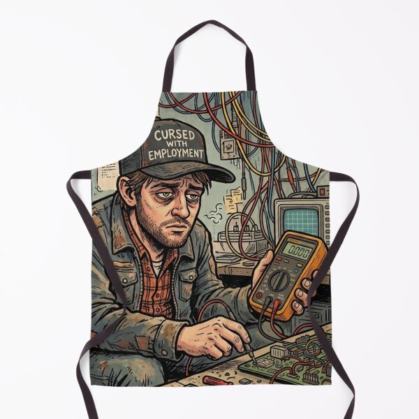 Item preview, Cursed With Employment Funny Electronics Engineer Retro Cartoon Scene designed and sold by Hacen-AB ⭐⭐⭐⭐⭐.