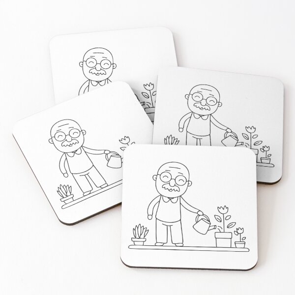Item preview, An uncle watering flowers while humming near potted plants designed and sold by rasagamastore.