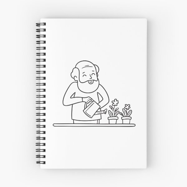Item preview, An uncle humming while watering plants next to flower pots designed and sold by rasagamastore.