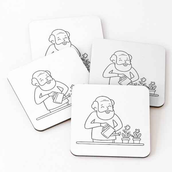 Item preview, An uncle humming while watering plants next to flower pots designed and sold by rasagamastore.