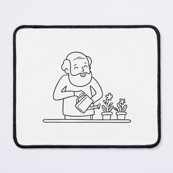 Item preview, An uncle humming while watering plants next to flower pots designed and sold by rasagamastore.