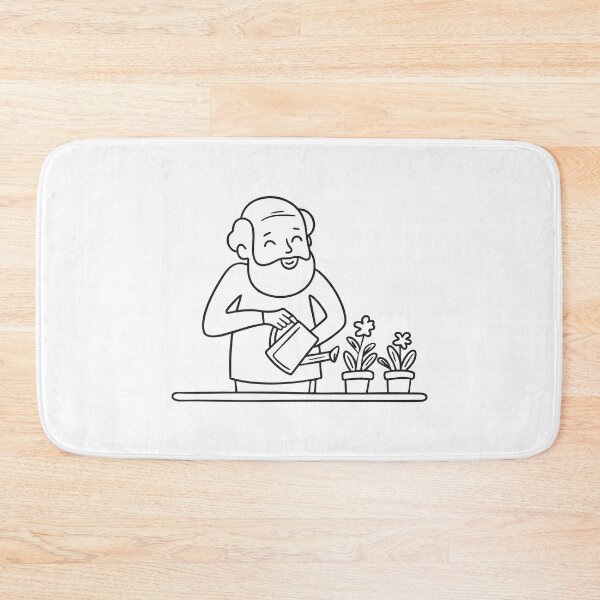 Item preview, An uncle humming while watering plants next to flower pots designed and sold by rasagamastore.