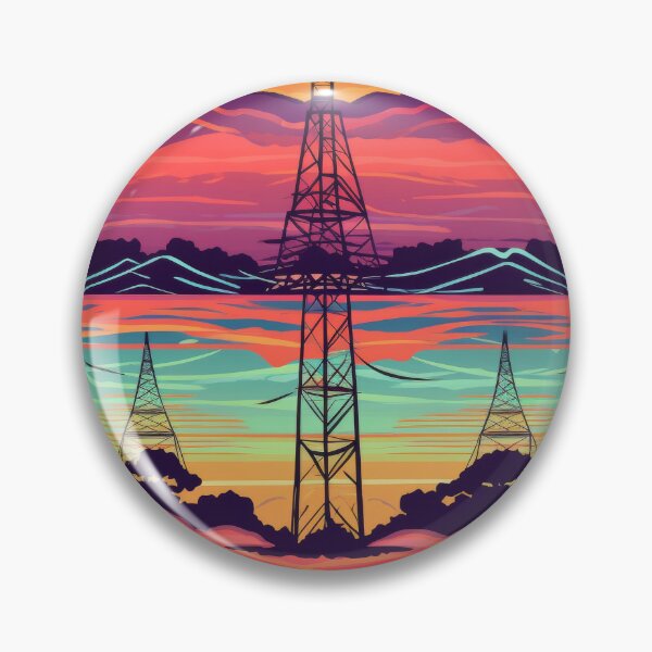 Item preview, Retro Synthwave Sunset Landscape with Electric Pylons Pattern designed and sold by pinkal.