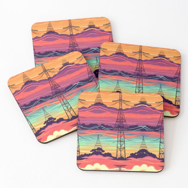 Item preview, Retro Synthwave Sunset Landscape with Electric Pylons Pattern designed and sold by pinkal.