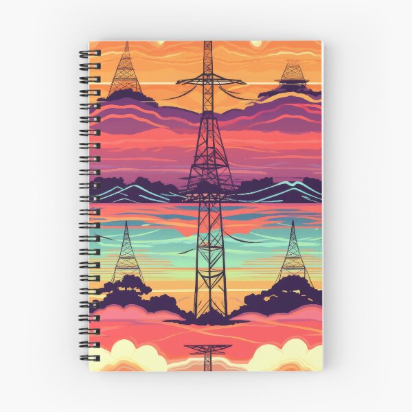 Item preview, Retro Synthwave Sunset Landscape with Electric Pylons Pattern designed and sold by pinkal.