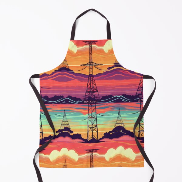 Item preview, Retro Synthwave Sunset Landscape with Electric Pylons Pattern designed and sold by pinkal.