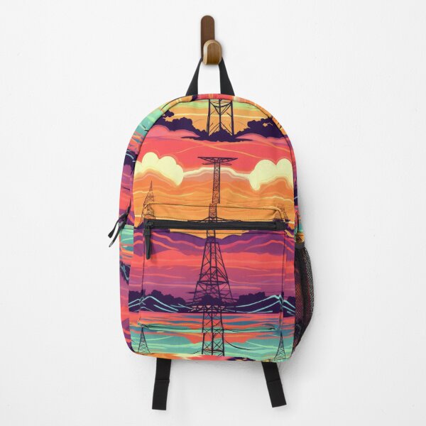 Item preview, Retro Synthwave Sunset Landscape with Electric Pylons Pattern designed and sold by pinkal.