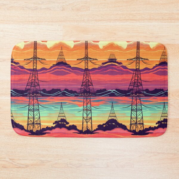 Item preview, Retro Synthwave Sunset Landscape with Electric Pylons Pattern designed and sold by pinkal.