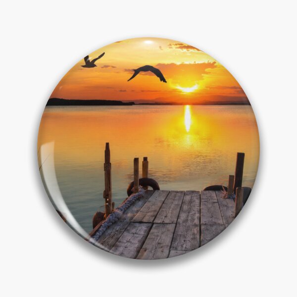 Item preview, Golden Sunset Over a Peaceful Lake Dock – Scenic Nature Landscape Photography designed and sold by Wild Bloom Paws.