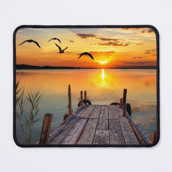 Item preview, Golden Sunset Over a Peaceful Lake Dock – Scenic Nature Landscape Photography designed and sold by Wild Bloom Paws.