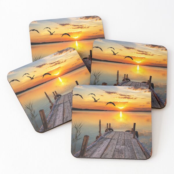 Item preview, Golden Sunset Over a Peaceful Lake Dock – Scenic Nature Landscape Photography designed and sold by Wild Bloom Paws.