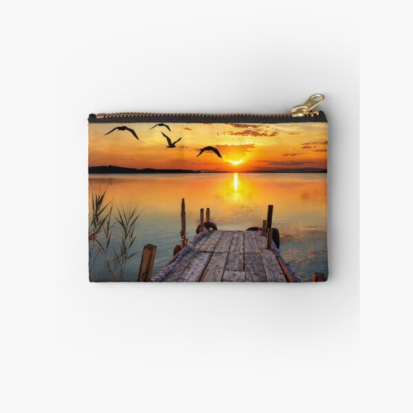 Item preview, Golden Sunset Over a Peaceful Lake Dock – Scenic Nature Landscape Photography designed and sold by Wild Bloom Paws.