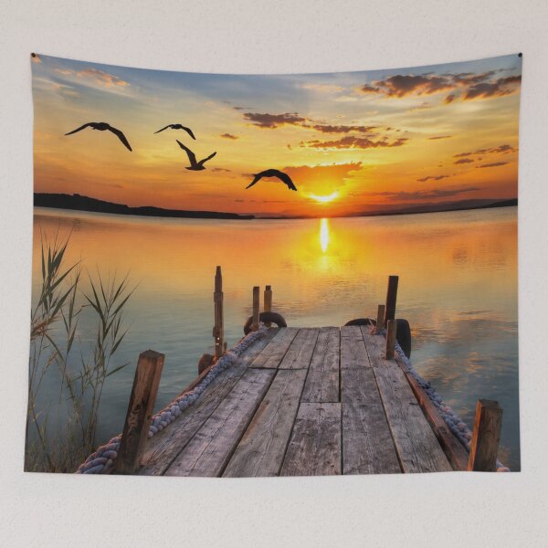 Item preview, Golden Sunset Over a Peaceful Lake Dock – Scenic Nature Landscape Photography designed and sold by Wild Bloom Paws.