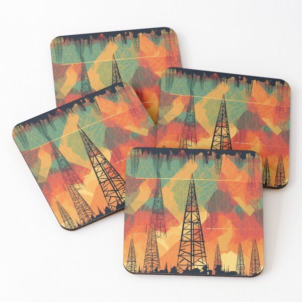 Item preview, Abstract Geometric Sunset Landscape with Electric Pylons designed and sold by pinkal.