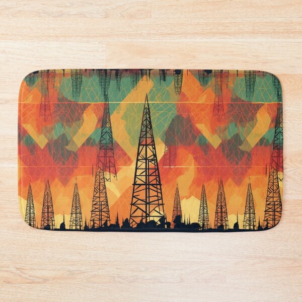 Item preview, Abstract Geometric Sunset Landscape with Electric Pylons designed and sold by pinkal.