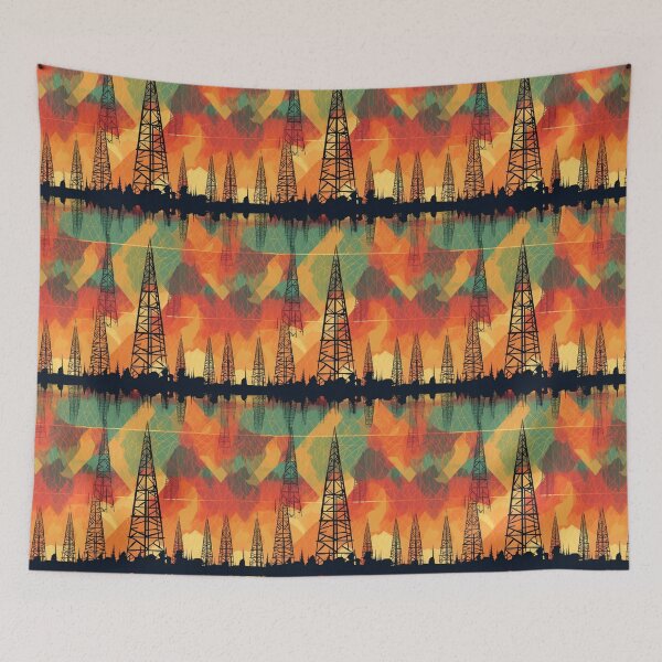 Item preview, Abstract Geometric Sunset Landscape with Electric Pylons designed and sold by pinkal.