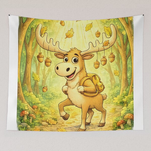 Item preview, Happy Hiking Moose | Autumn Forest Adventure Art designed and sold by Clothes With Smiling Animals Walt Gral.