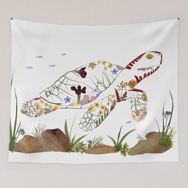 Item preview, Botanical Sea Turtle Pressed Flower Art designed and sold by JingsFlowerArt.