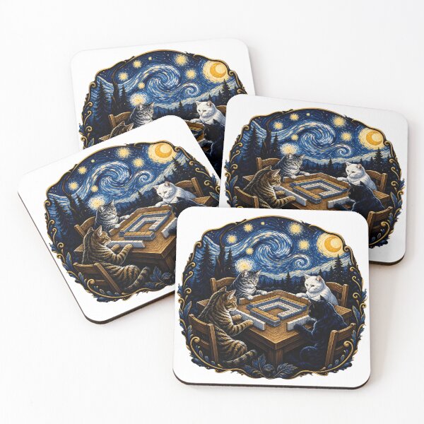 Item preview, Cats Playing Mahjong Starry Night  designed and sold by Odd Culture Supply.