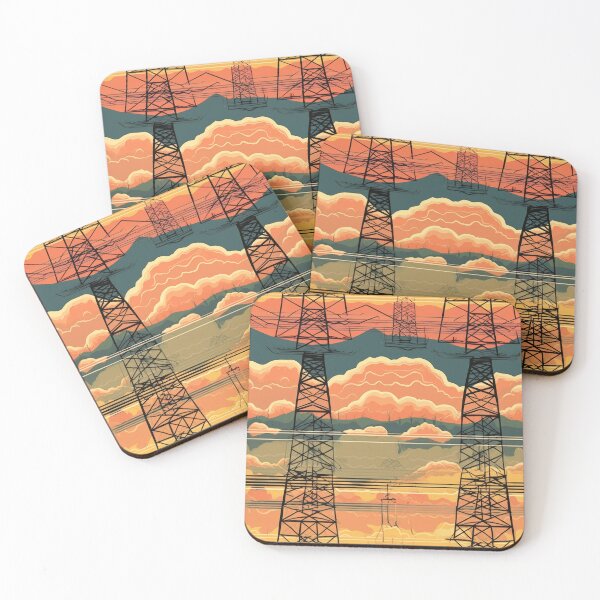Item preview, Retro Comic Industrial Sunset and Pylons Pattern designed and sold by pinkal.