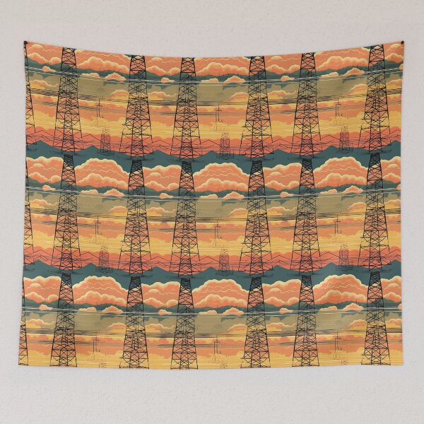 Item preview, Retro Comic Industrial Sunset and Pylons Pattern designed and sold by pinkal.