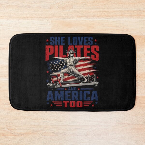Item preview, She Loves Pilates and America Too – Patriotic Fitness  designed and sold by THREE LITTLE BEANS.