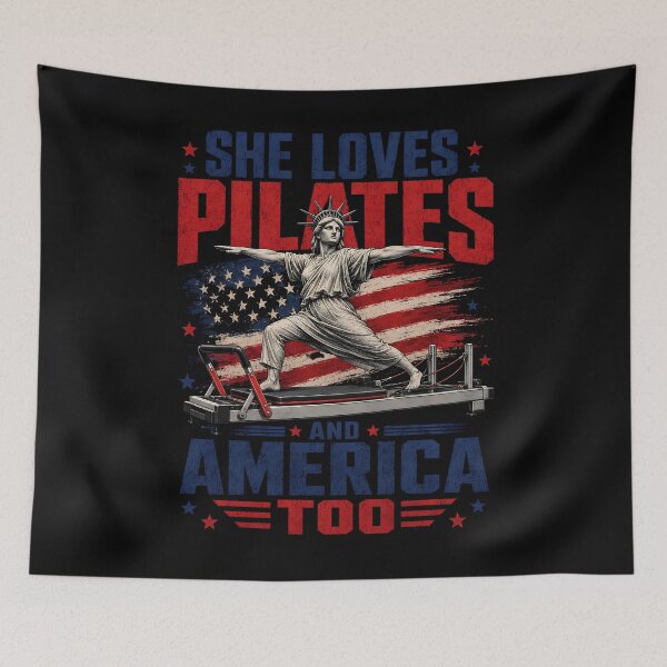 Item preview, She Loves Pilates and America Too – Patriotic Fitness  designed and sold by THREE LITTLE BEANS.