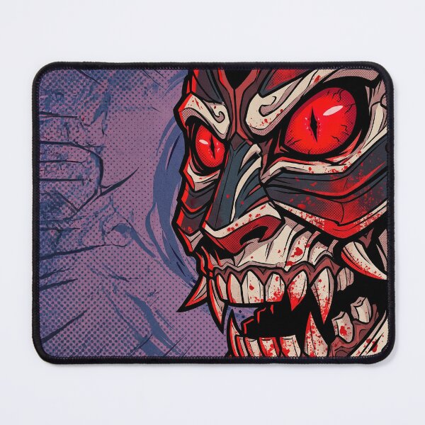Item preview, Cyber Oni Demon Samurai Mask Blood Splatter Manga Graphic Art designed and sold by MCHDesignST.