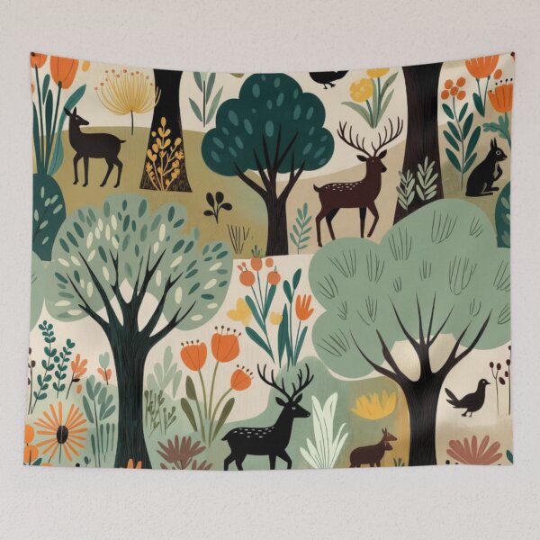 Item preview, Earthy Nordic Forest Seamless Pattern Woodland Wildlife Scape designed and sold by Nexus Space.