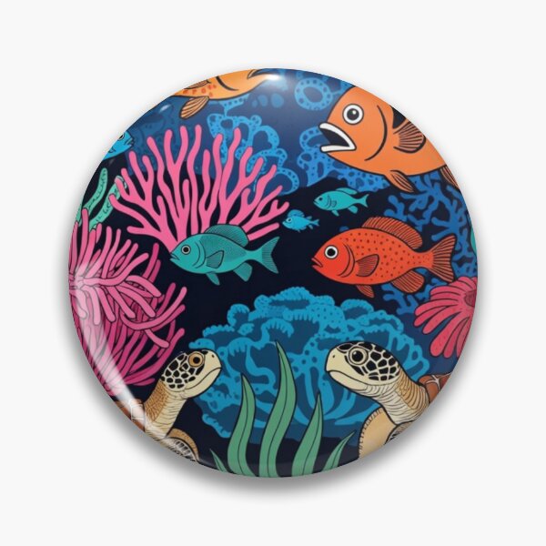 Item preview, Graphic Folk Art Coral Reef Sea Turtles Ocean Life designed and sold by Nexus Space.