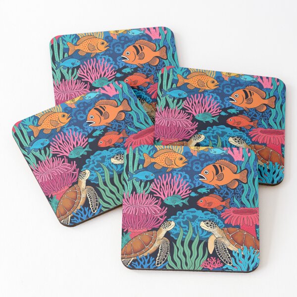 Item preview, Graphic Folk Art Coral Reef Sea Turtles Ocean Life designed and sold by Nexus Space.