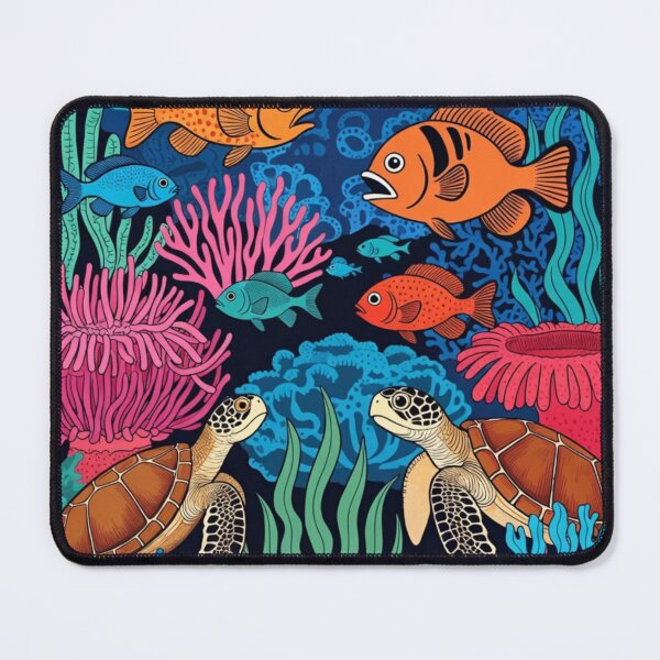 Item preview, Graphic Folk Art Coral Reef Sea Turtles Ocean Life designed and sold by Nexus Space.