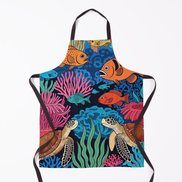 Item preview, Graphic Folk Art Coral Reef Sea Turtles Ocean Life designed and sold by Nexus Space.