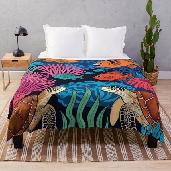 Item preview, Graphic Folk Art Coral Reef Sea Turtles Ocean Life designed and sold by Nexus Space.