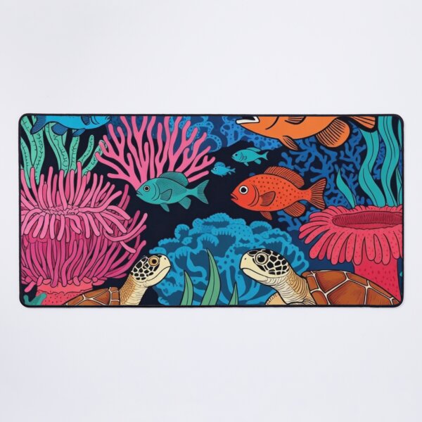 Item preview, Graphic Folk Art Coral Reef Sea Turtles Ocean Life designed and sold by Nexus Space.