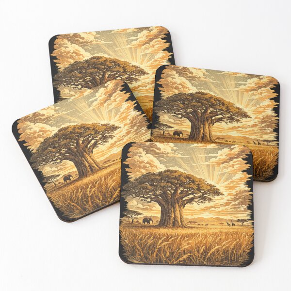 Artikelvorschau, Afrikanische Savanne, Baobab-Baum, Tierwelt – Vintage-Natur entworfen und verkauft von irfanshikh.