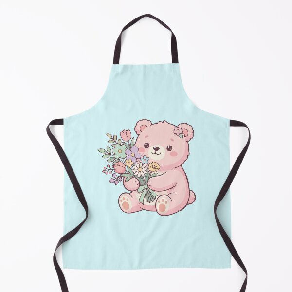 Item preview, Cute Kawaii Pink Bear with Flower Bouquet designed and sold by BrownHorse90s.